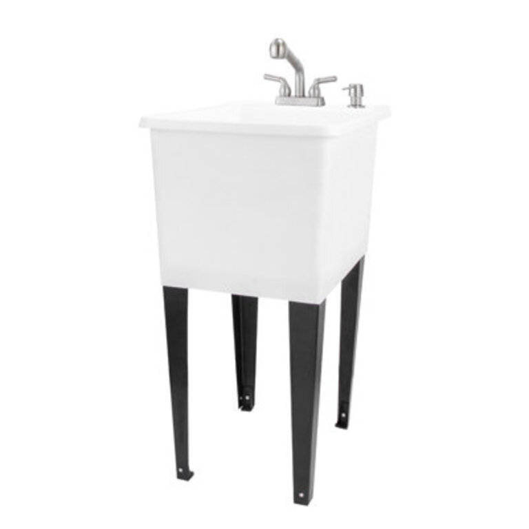 1775 In X 2325 In Freestanding Space Saver Utility Sink Pull-Out Faucet Soap Dispenser