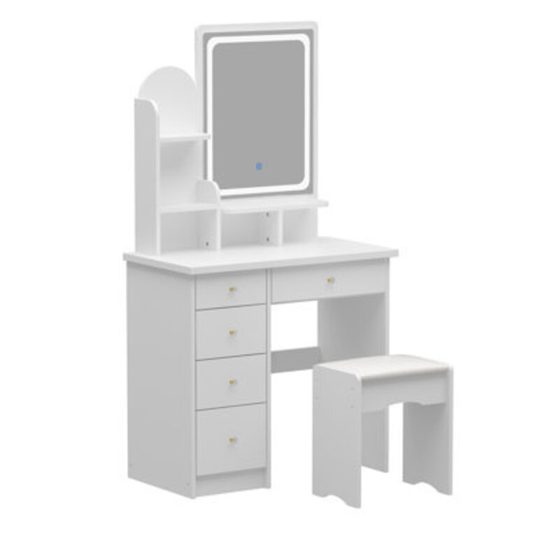 315 W Makeup Vanity Set with 3-Color LED Lighted Mirror and 5 Storage Drawers