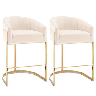 Johnnice Velvet Tufted Bar Stool with Metal Frame