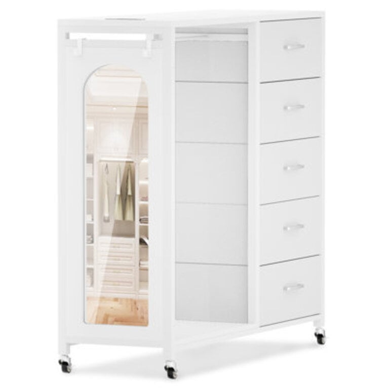 Gourley 5 Drawer LED Dresser with Mirror and Charging Station