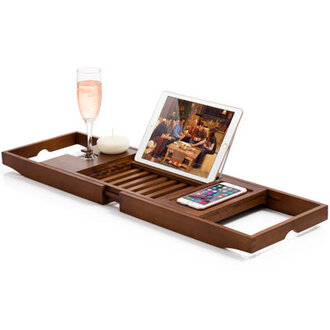 Bathtub Tray for Tub - Adjustable Bamboo Bath Tray for Tub - Collapsible Bathtub Caddy Bath Tub Tray Wood - Bath Accessories - Unique for Mom  Brown