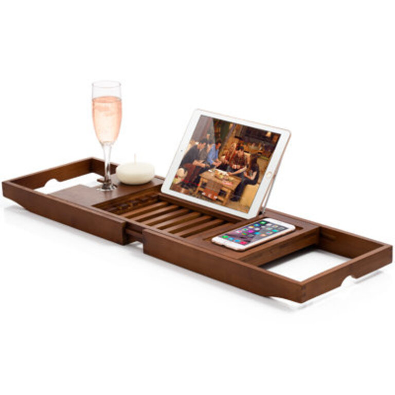 Bathtub Tray for Tub - Adjustable Bamboo Bath Tray for Tub - Collapsible Bathtub Caddy Bath Tub Tray Wood - Bath Accessories - Unique for Mom  Brown