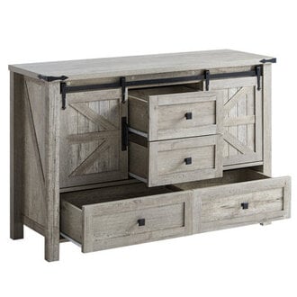 Dreavyn 47 Farmhouse Dresser with Sliding Barn Doors4 Drawers2Cabinets
