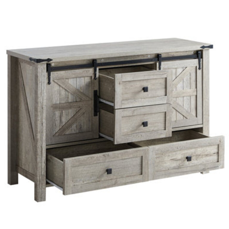 Dreavyn 47 Farmhouse Dresser with Sliding Barn Doors4 Drawers2Cabinets