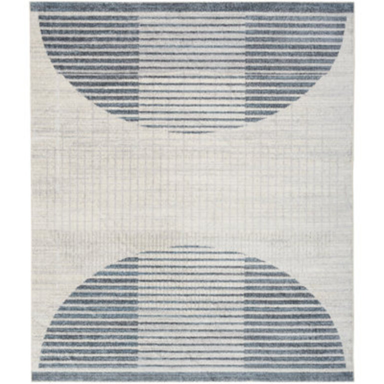 Aulika Machine Washable Geometric Ivory Blue Area Rug