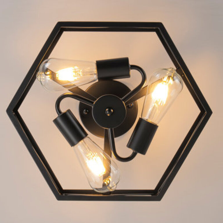 Lepe 3-Light Dimmable Black Cage Semi Flush Mount Ceiling Light Fixture