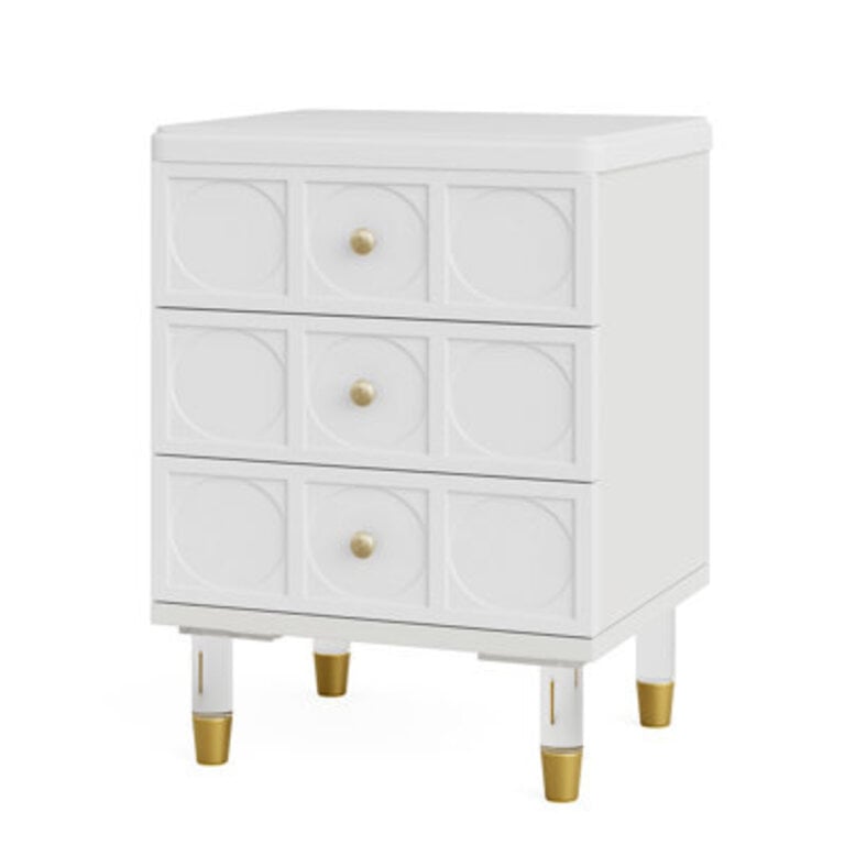 Meyzen 3 Drawer Nightstand white Gold Manufactured Wood Nightstand for Bedroom