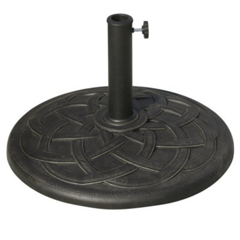 Claughaun Outsunny 22 42 lbs Round Resin Umbrella Base Stand Market Parasol Holder with Beautiful Decorative Pattern  Easy Setup for 15 189 Pole for Lawn Deck Backyard Garden Bronze