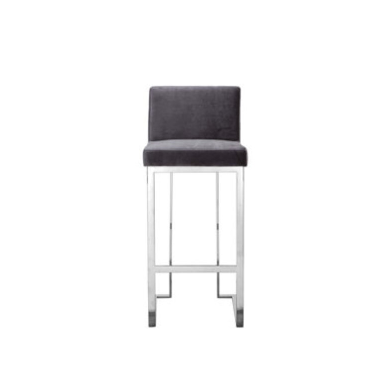 Pangea Home Dexter Velvet Bar Stool  Counter Stool  Modern Upholstered Bar Chair with Gold or Silver Metal Legs - Indoor Stool with Footrest - Bar Dining Kitchen