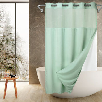 Ramjani Waffle Weave Shower Curtain With Snap in Liner Sheer Window