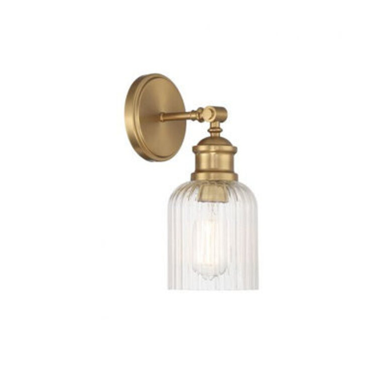 Ria Dimmable Ribbed Glass and Metal Armed Sconce
