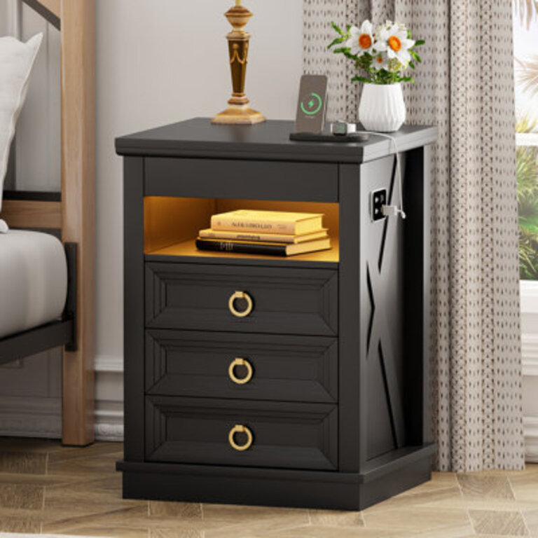3-drawer Nightstand With Hidden Storage