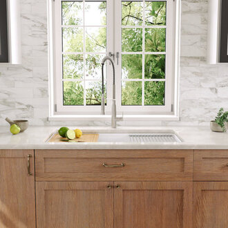 DeerValley Fireclay Workstation Kitchen Sink 33 L x 19 W Large Single Bowl UndermountDrop-in Kitchen Sink with Accessories