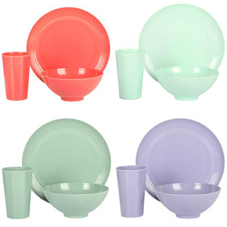Gibson Home Zelly 12 Piece Embossed Coupe Melamine Dinnerware Set - Orange Green Teal Purple