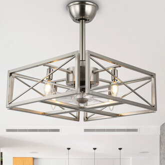 Bacalar 36 Brushed Steel Frame Cubic Industrial Ceiling Fan with Remote Control