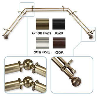Solon Steel RodResin Finials Adjustable Bay Window Double Curtain Rod