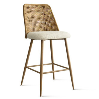 Set of 2 Aliette Upholstered Rattan Counter Stools