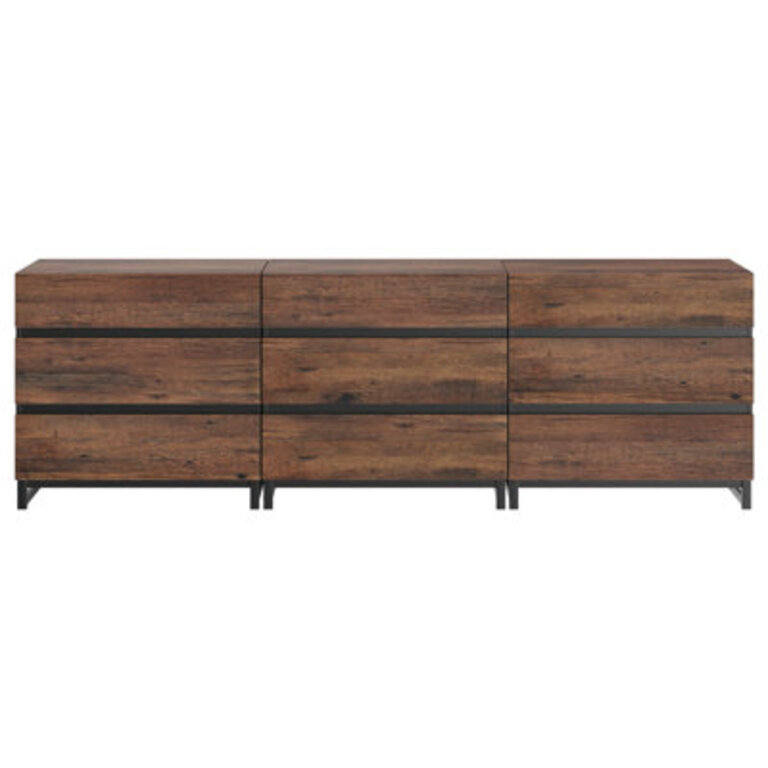 945 W 9-Drawer Double Dresser with Metal Base