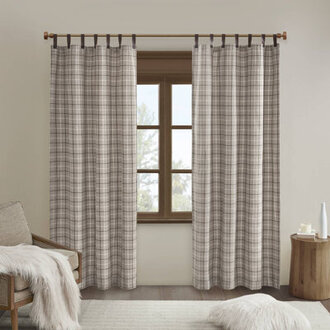 Anaheim Plaid Faux Leather Tab Top Single Curtain Panel with Fleece Lining