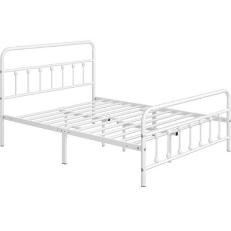 Classic Metal Platform Bed Iron Open-Frame Bed with High Headboard and Footboard