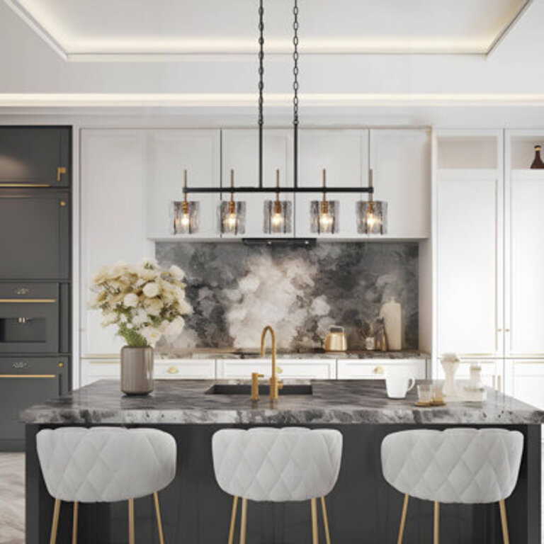 Quitman 5-Light 35 Width GoldBlack Kitchen Island Light