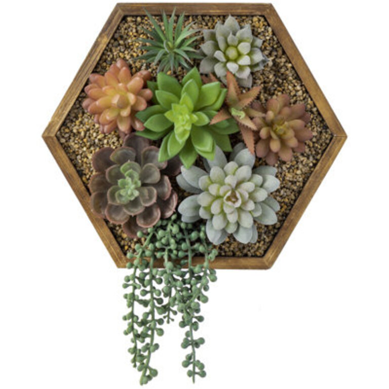 1141 Faux Succulent in Solid Wood Planter