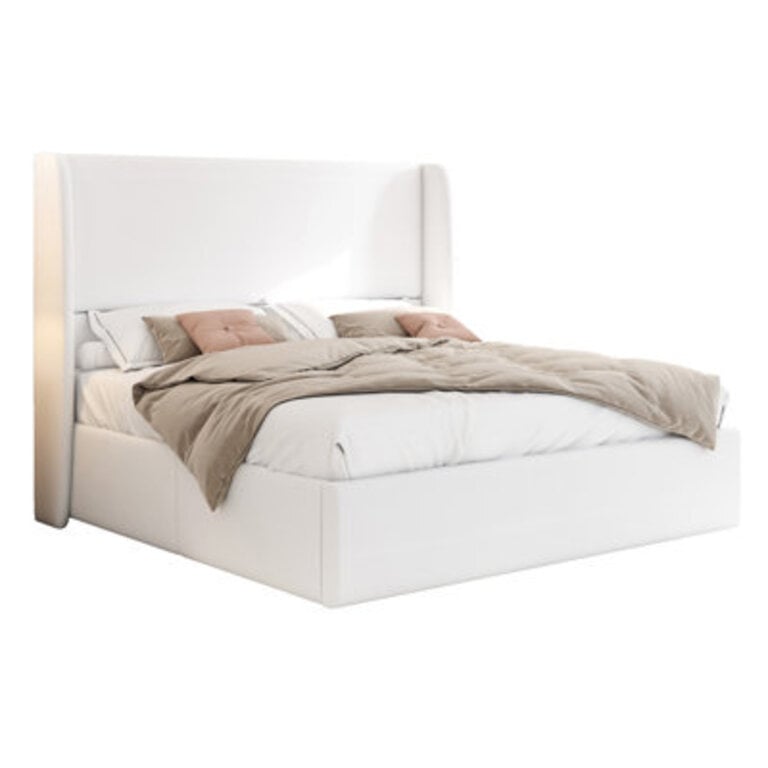 Upholstered Lift-Up Storage Bed with Wingback Headboard