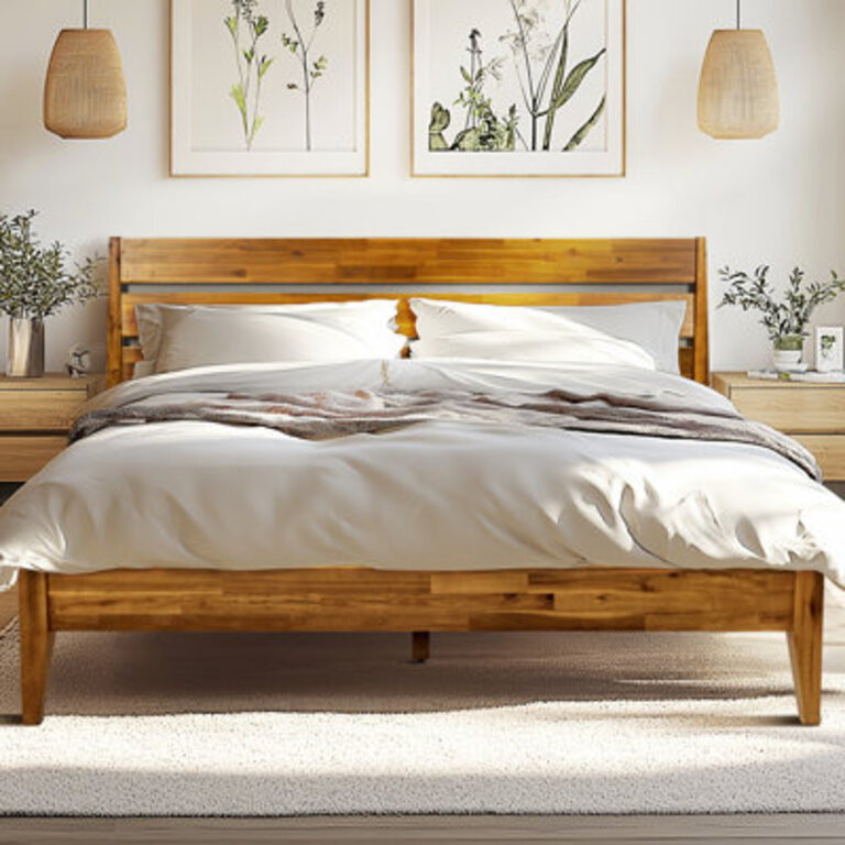 Acacia Premium Emery Solid Wood Platform Bed Frame with Headboard Included No Box Spring Needed Weight Capacity 800lb