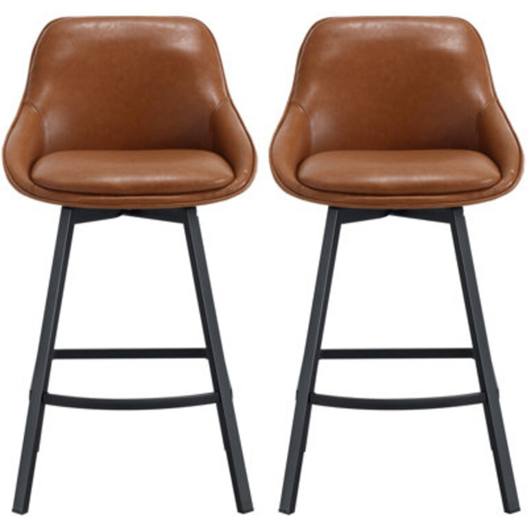 Janayshia Modern Industrial Swivel Upholstered 256 Faux Leather Counter Stool with Metal Frame