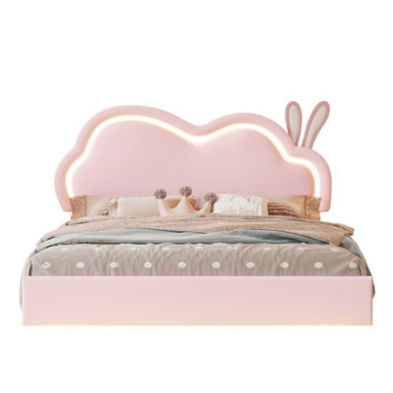 Zoomie Kids Floating Bed Frame with Adjustable LED Headboard Upholstered Platform Bed