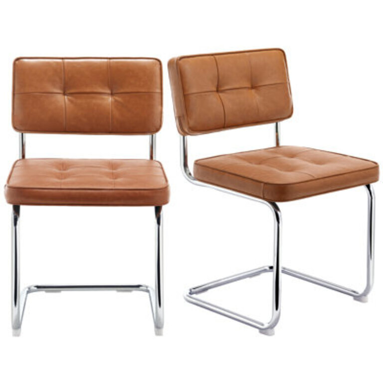 Marlow 193 H Mid-Century Modern Tufted Faux Leather Side Dining Chair with Steel Frame