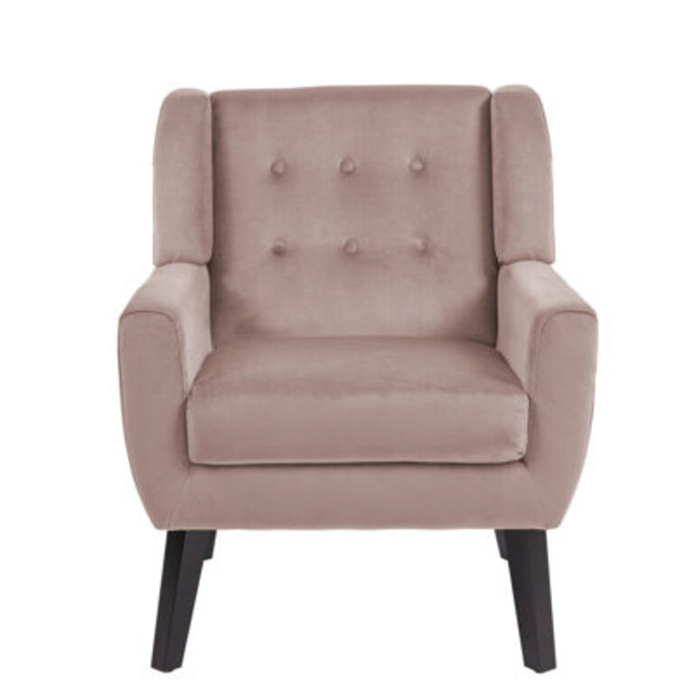 Davey Upholstered Linen Blend Tufted Wide Back Armchair with Solid Wood Legs