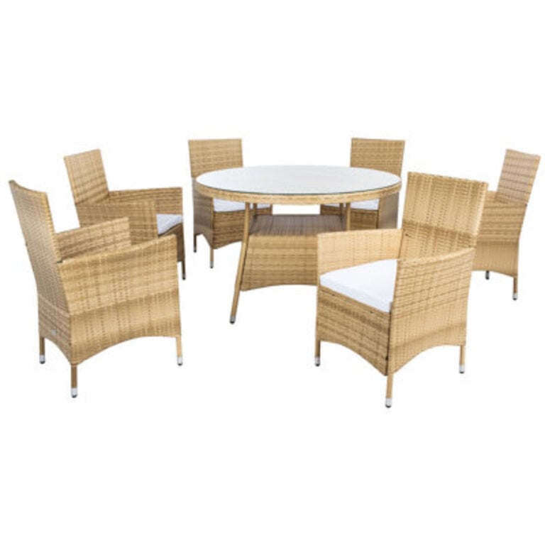 Alixs 6 - Person Wicker Patio Dining Set with Round Table  Cushions Included