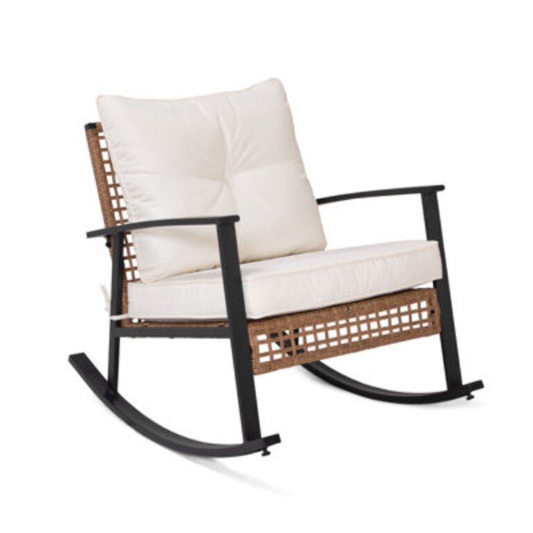 Aljaquan Patio Wicker Rocker with Cushions