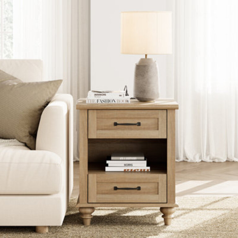 Scarlett 2-Drawer Solid and Manufactured Wood Nightstand with Solid Wood Legs
