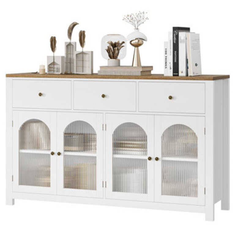 Bonnetta 551W Modern Buffet Sideboard with Fluted Doors  Storage Cabinet with Drawers  Adjustable Shelves Coffee Bar Console Table Credenza for Living Room Dining Room Kitchen