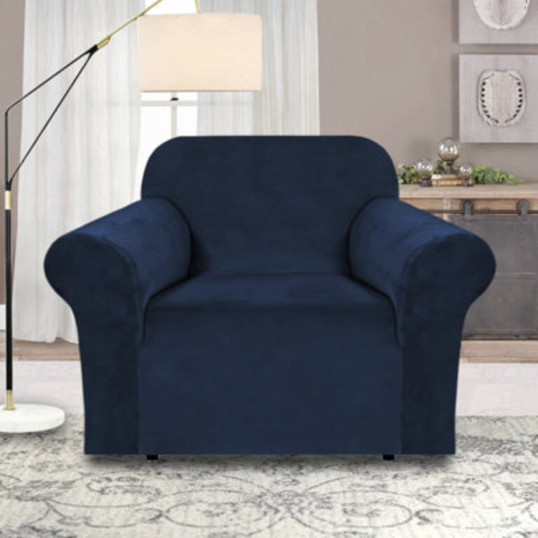 Luxurious Velvet Plush Stretch Armchair Slipcover for Livingroom Soft Thick Velvet Non Slip Chair Protector Machine Washable