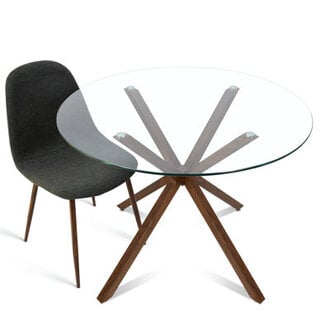 Jozwiak Round Glass Top Metal Base Dining Table