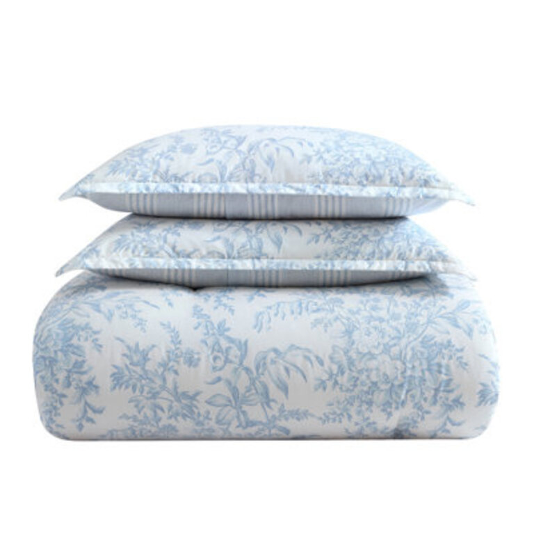 Laura Ashley Bedford Reversible Cotton Blue Comforter Set
