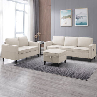 3 Piece Living Room Set with Storage Ottoman