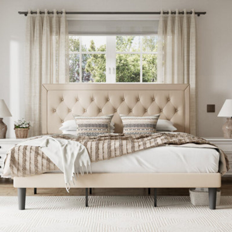 Hegg Tufted Upholstered Platform Bed with Wood Slats Headboard Included