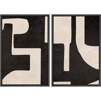 Mid Century Shape Modern Black  Cream Geometric Shape Artwork Classy Abstract Neutral Wall Pictures Framed Canvas Giclee Print 2 Pieces Wall Art 16x24x2 pcs 24x36x2 pcs