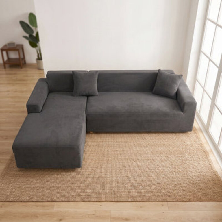 Thick Velvet L-Shaped Sofa Cover - Sectional Sofa Cover With 2 Throw Pillow Covers