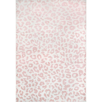 Thorin Modern Leopard Print Performance IvoryBaby Pink Rug