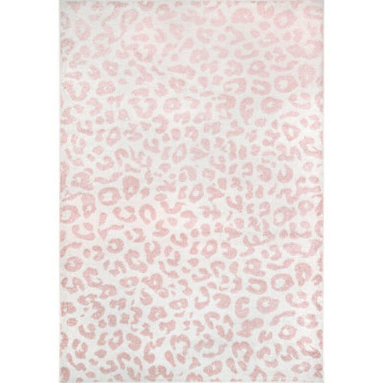 Thorin Modern Leopard Print Performance IvoryBaby Pink Rug
