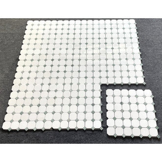 Thassos White Octagon and Green Dot Wall  Floor Mosaic Tile