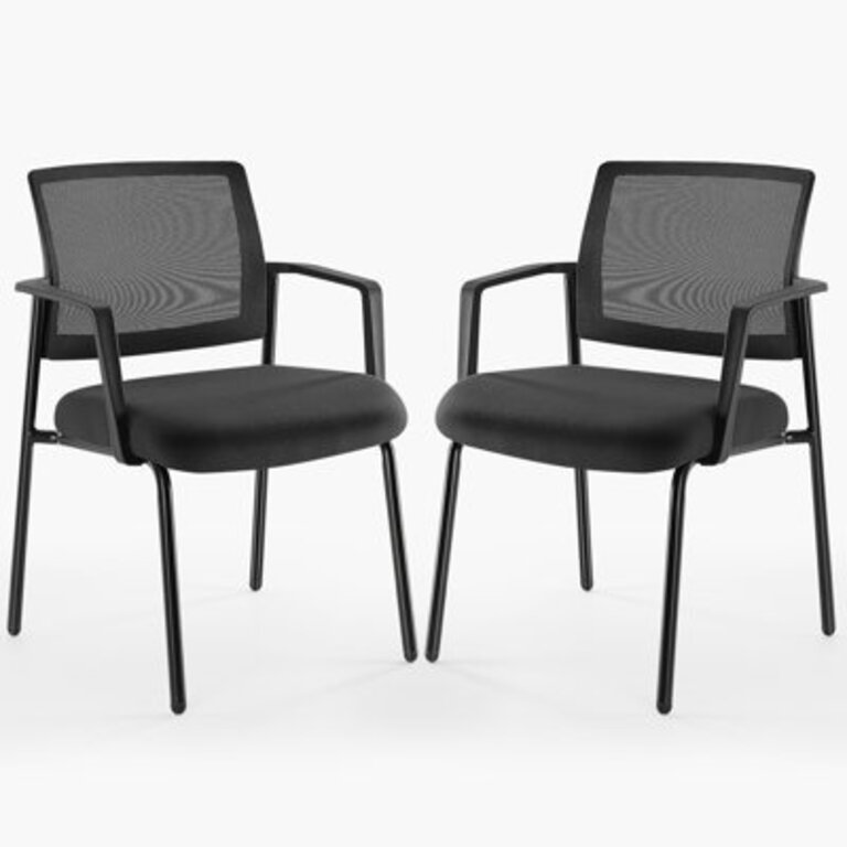 2 Pack Mesh Back Stacking Arm Chairs Guest Reception Chairs Ergonomic Office Chair with Armrests
