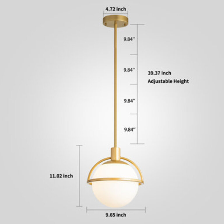 Gladi 1-Light Modern Dimmable Single Globe Pendant Light with Opal Glass Shade