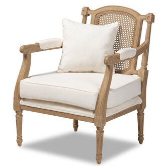 Canley French Provincial Upholstered Whitewashed Wood Armchair