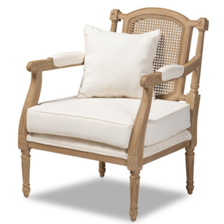 Canley French Provincial Upholstered Whitewashed Wood Armchair